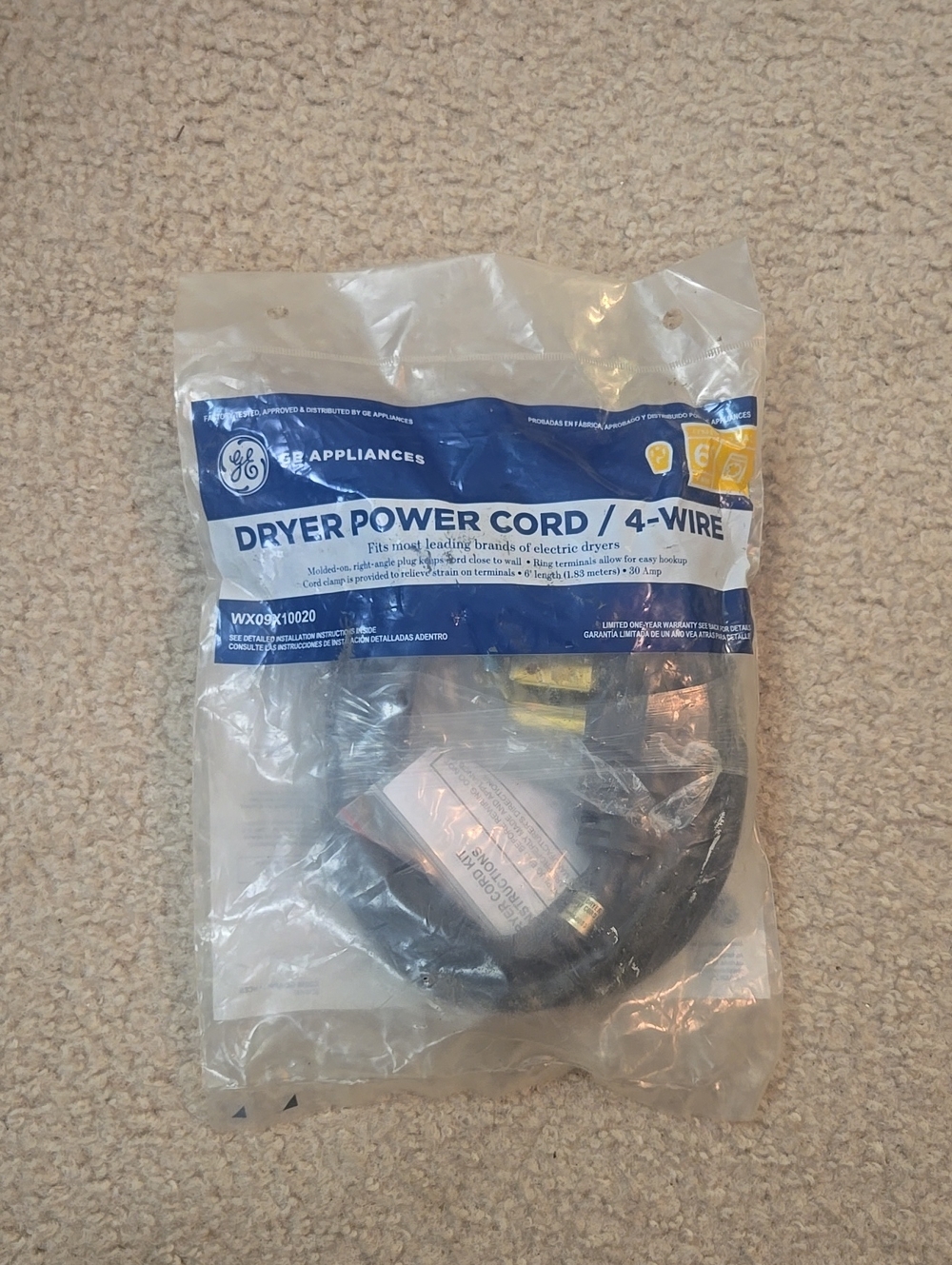 Black 4-Wire Dryer Power Cord